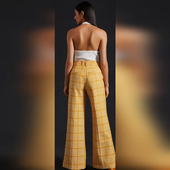 Yellow Plaid Wide-Leg Pants - Picture 4 of 6